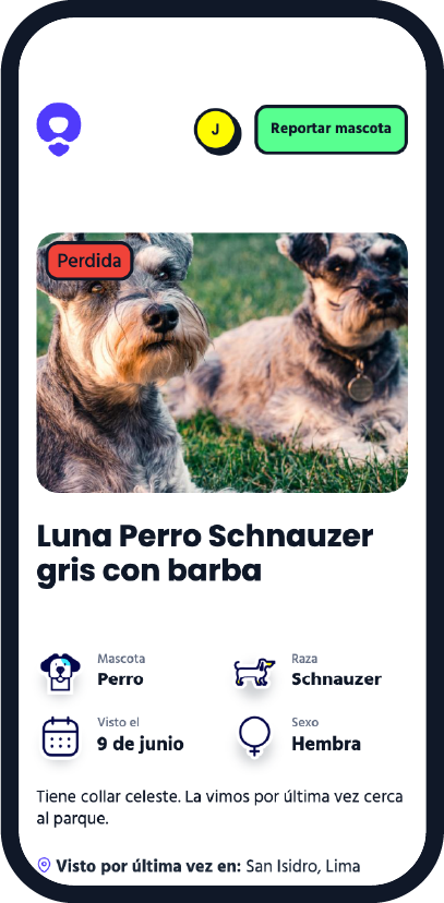 Pantalla de detalle de mascota de Sabueso
